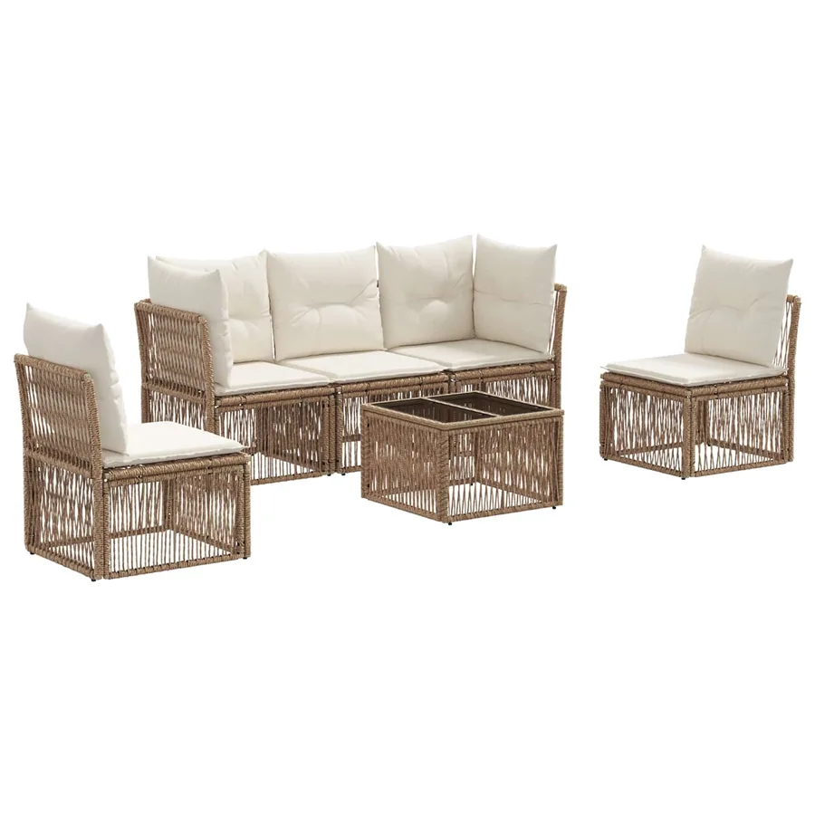 Ensemble de canapé de jardin 6 pcs Beige polyrotin - 2