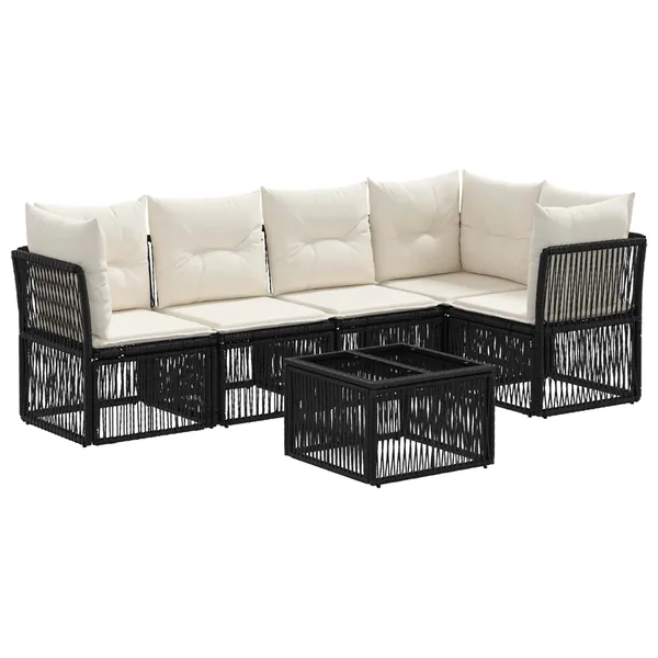 Ensemble de canapé de jardin 6 pcs Noir polyrotin