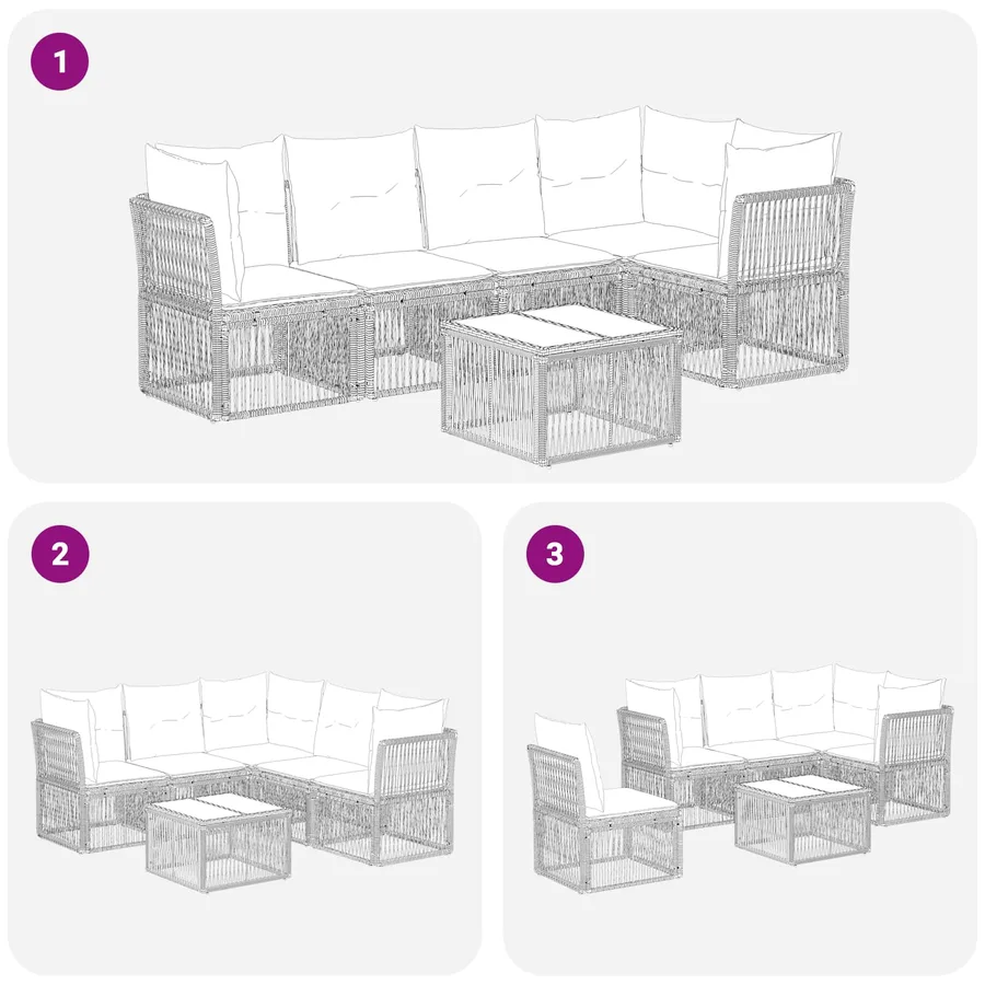 Ensemble de canapé de jardin 6 pcs Noir polyrotin - 8