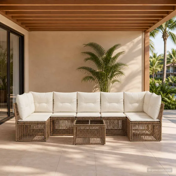 Ensemble de canapé de jardin 8 pcs Beige polyrotin
