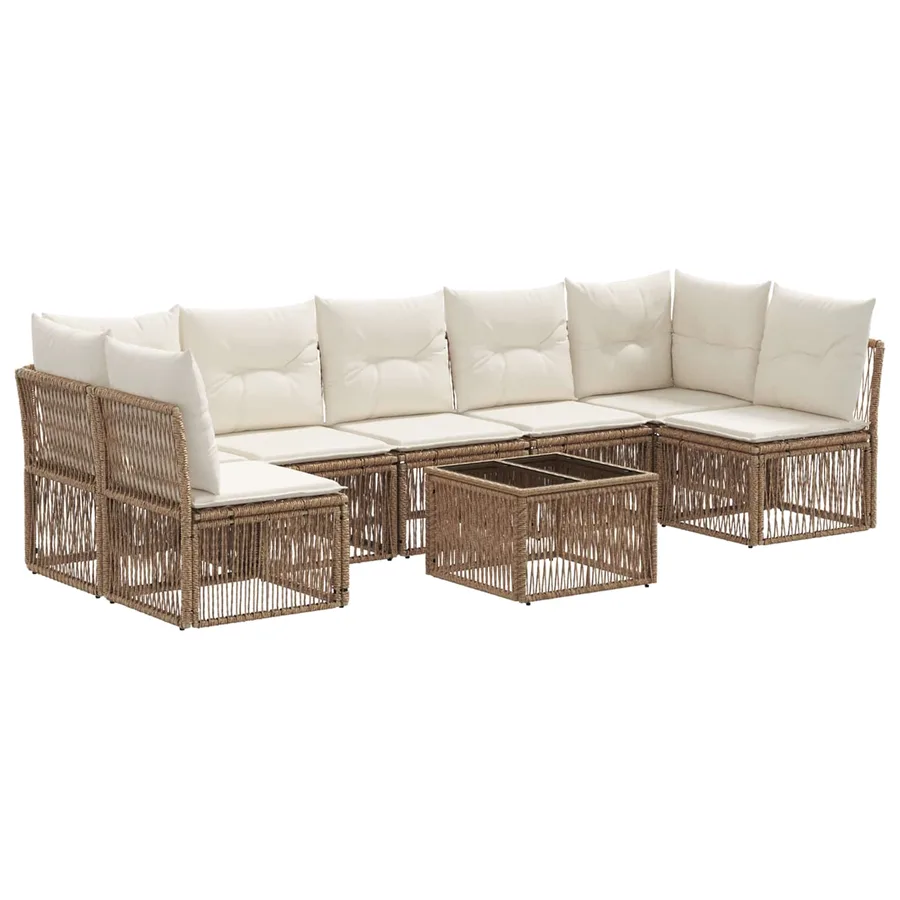 Ensemble de canapé de jardin 8 pcs Beige polyrotin - 2