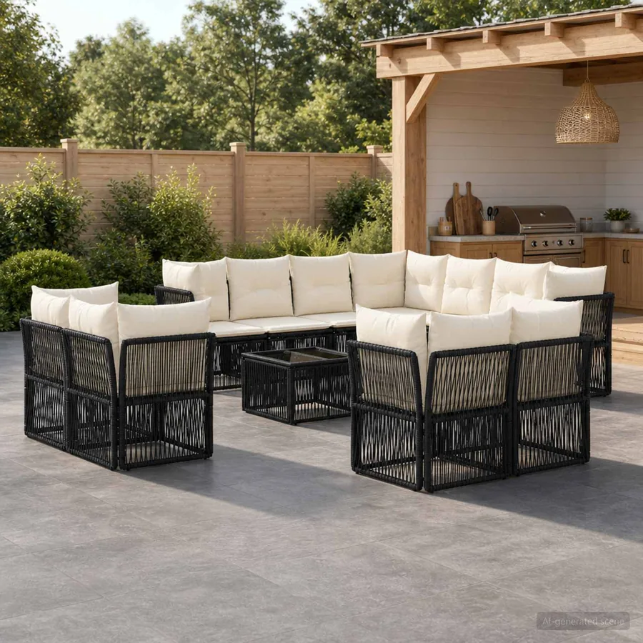 Ensemble de canapé de jardin 12 pcs Noir polyrotin
