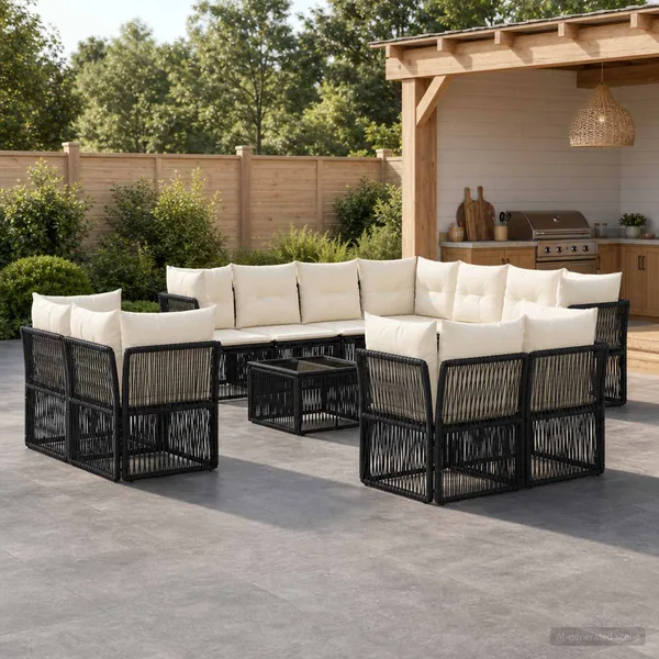 Ensemble de canapé de jardin 12 pcs Noir polyrotin