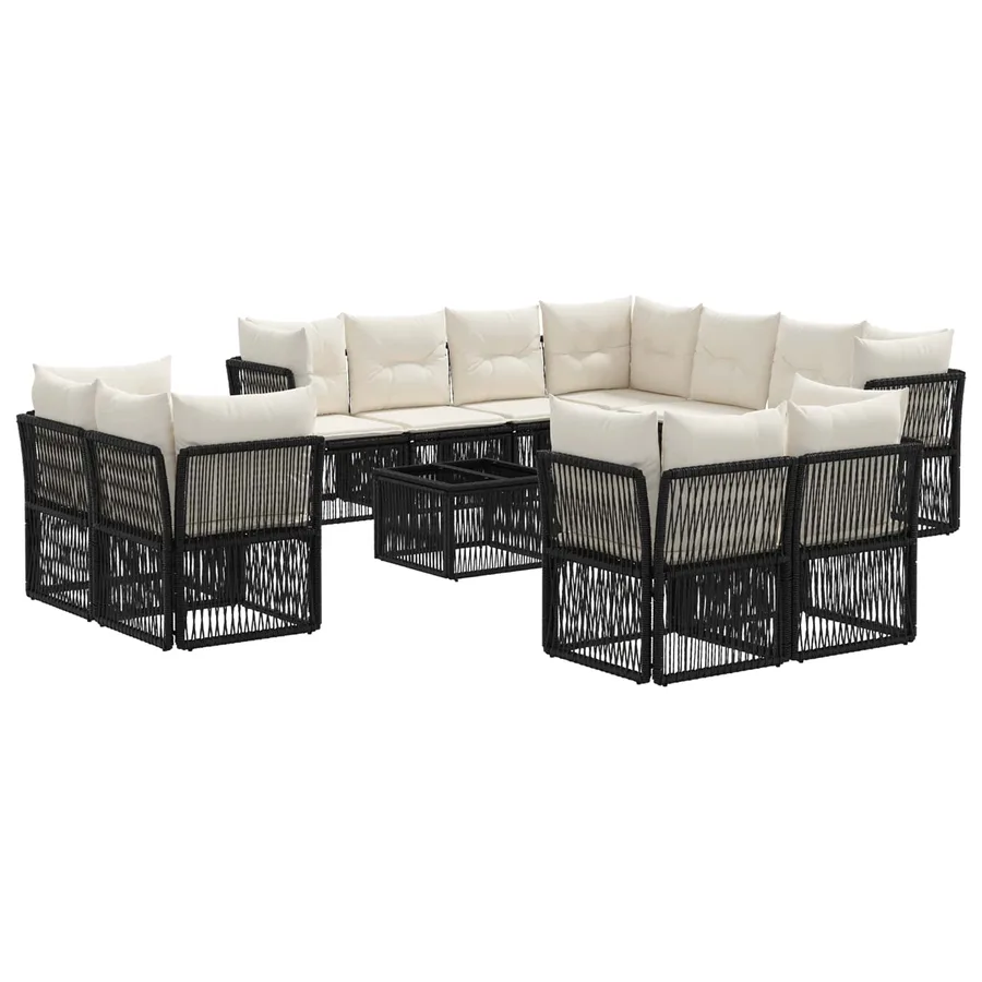 Ensemble de canapé de jardin 12 pcs Noir polyrotin - 2