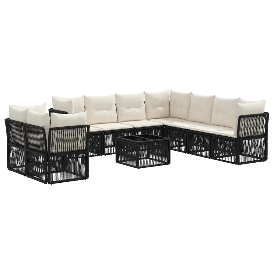Ensemble de canapé de jardin 10 pcs Noir polyrotin