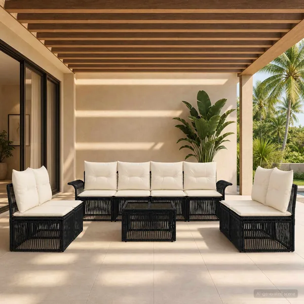 Ensemble de canapé de jardin 9 pcs Noir polyrotin