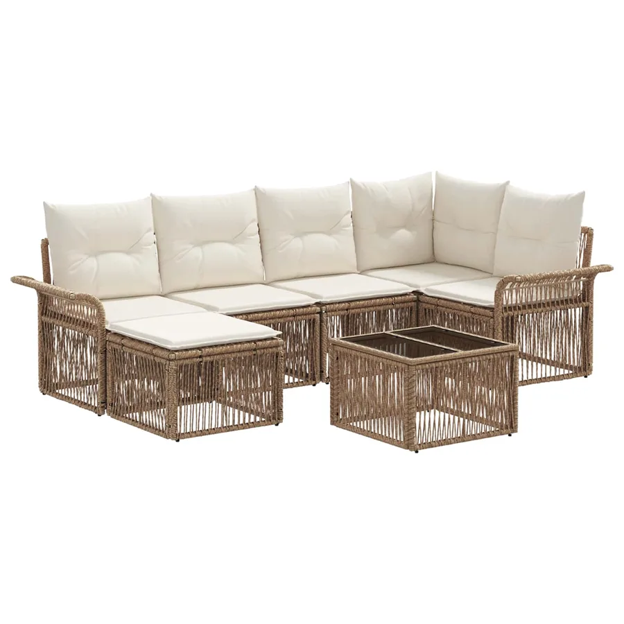 Ensemble de canapé de jardin 7 pcs Beige polyrotin - 2