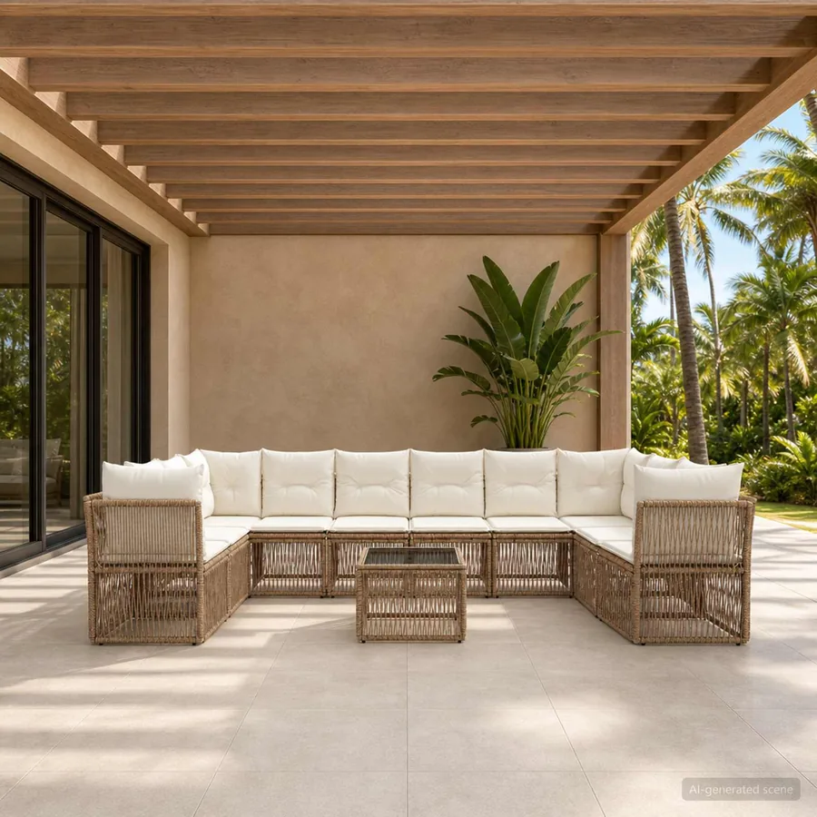Ensemble de canapé de jardin 11 pcs Beige polyrotin