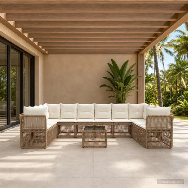 Ensemble de canapé de jardin 11 pcs Beige polyrotin