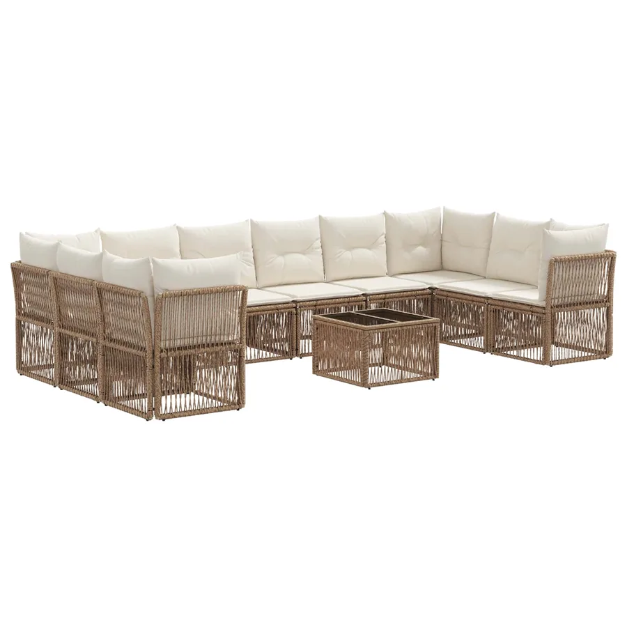 Ensemble de canapé de jardin 11 pcs Beige polyrotin - 2
