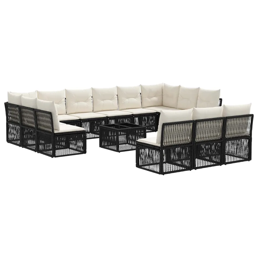Ensemble de canapé de jardin 14 pcs Noir polyrotin - 2