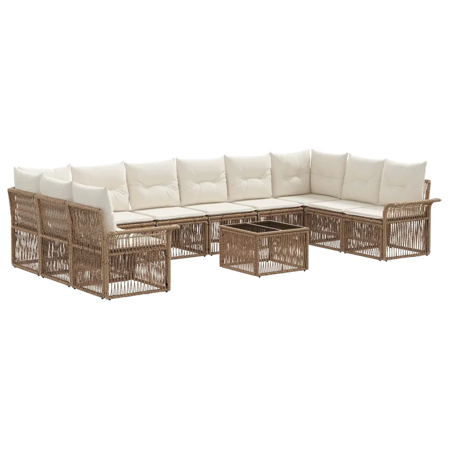 Ensemble de canapé de jardin 11 pcs Beige polyrotin - 2