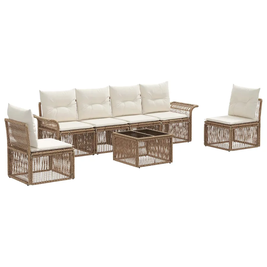 Ensemble de canapé de jardin 7 pcs Beige polyrotin - 2