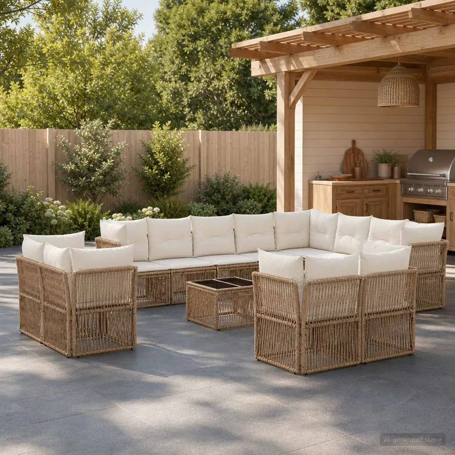 Ensemble de canapé de jardin 13 pcs Beige polyrotin