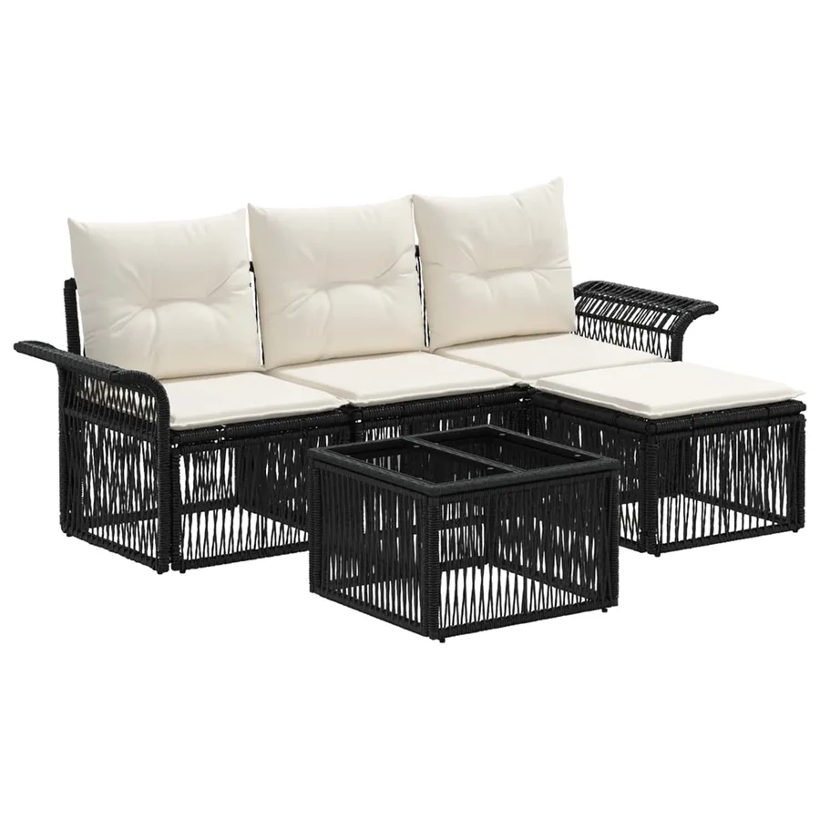 Ensemble de canapé de jardin 5 pcs Noir polyrotin - 2
