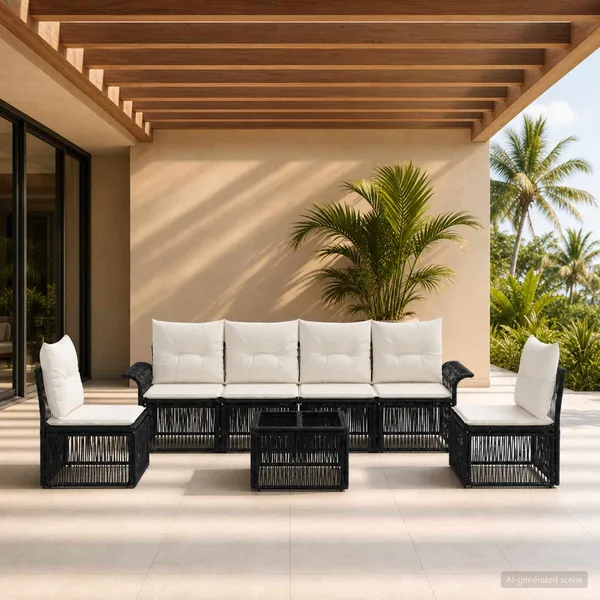 Ensemble de canapé de jardin 7 pcs Noir polyrotin
