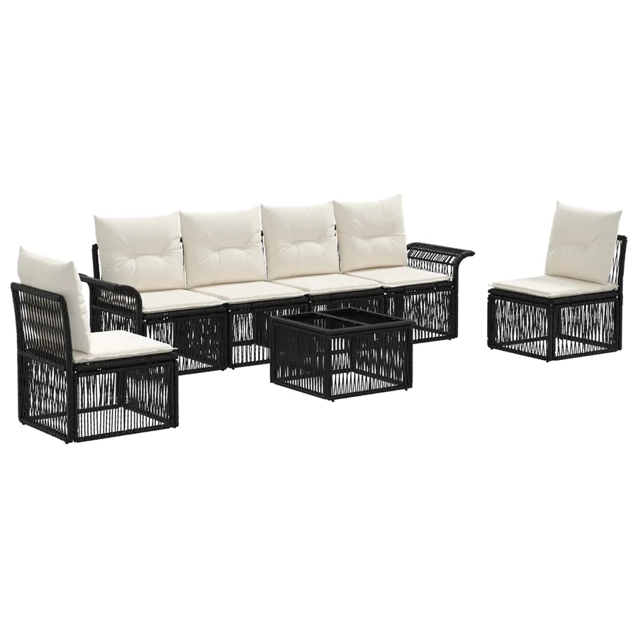 Ensemble de canapé de jardin 7 pcs Noir polyrotin - 2