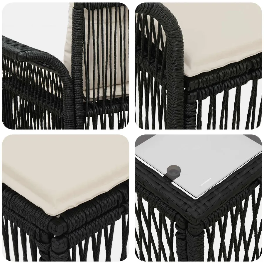 Ensemble de canapé de jardin 7 pcs Noir polyrotin - 7