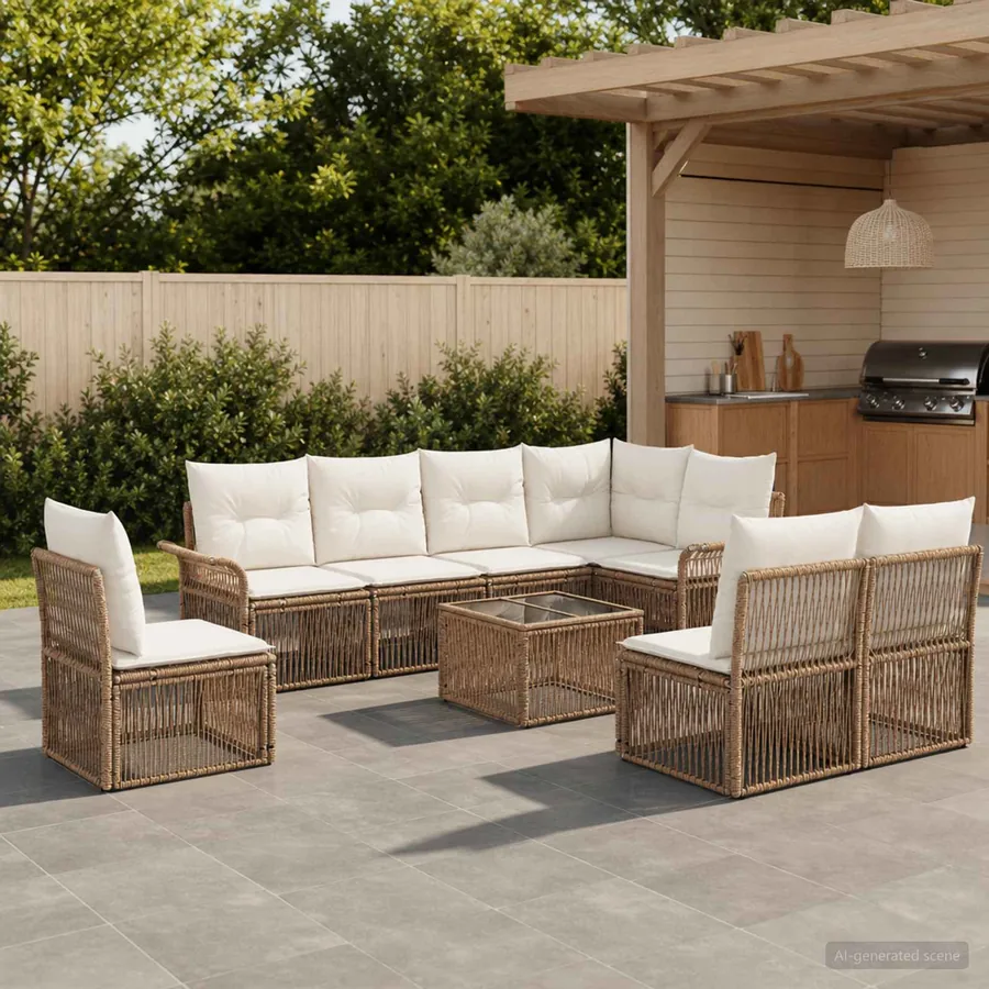 Ensemble de canapé de jardin 9 pcs Beige polyrotin
