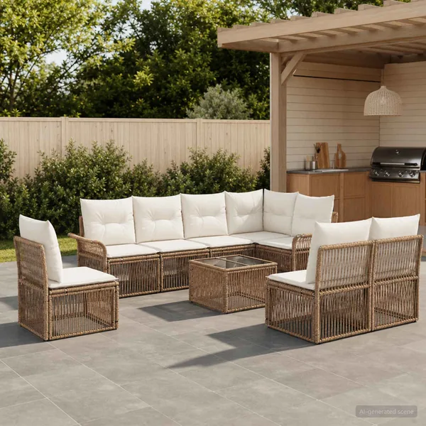Ensemble de canapé de jardin 9 pcs Beige polyrotin