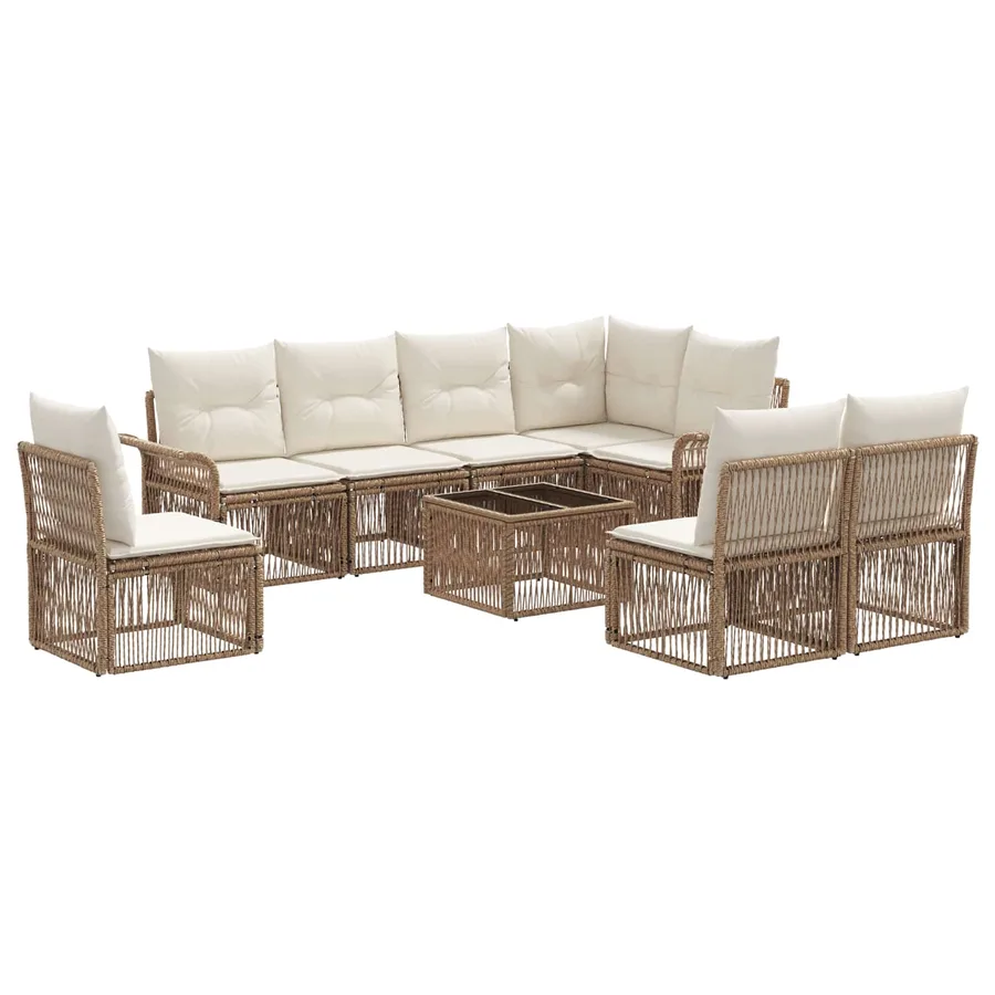 Ensemble de canapé de jardin 9 pcs Beige polyrotin - 2