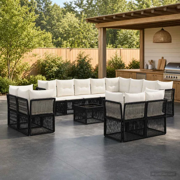 Ensemble de canapé de jardin 13 pcs Noir polyrotin