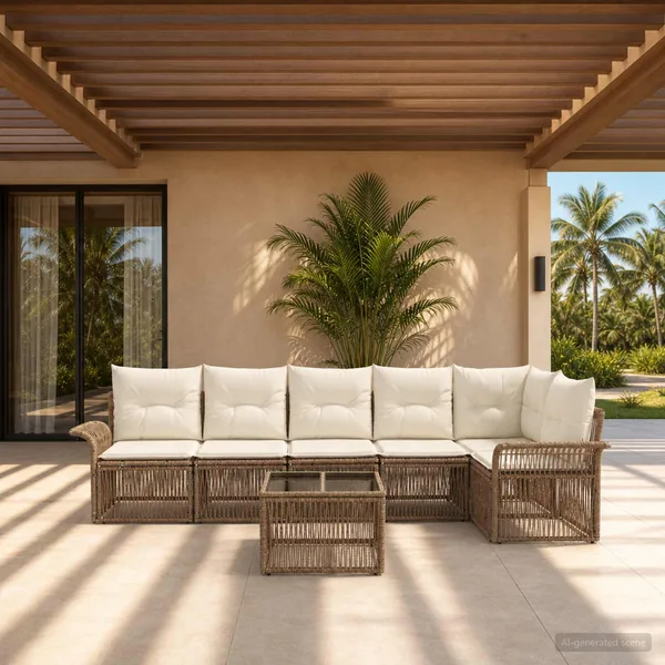 Ensemble de canapé de jardin 7 pcs Beige polyrotin