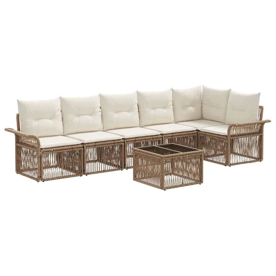 Ensemble de canapé de jardin 7 pcs Beige polyrotin - 2