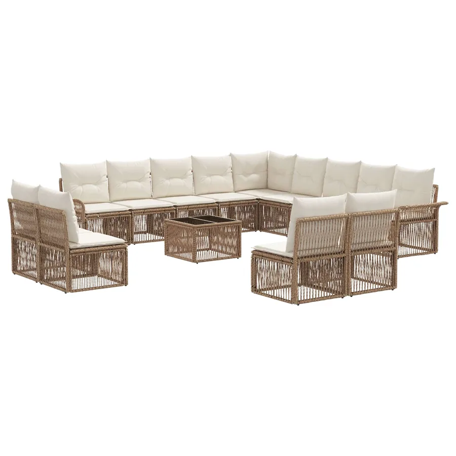 Ensemble de canapé de jardin 14 pcs Beige polyrotin - 2