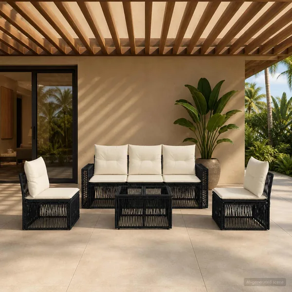 Ensemble de canapé de jardin 6 pcs Noir et blanc crème