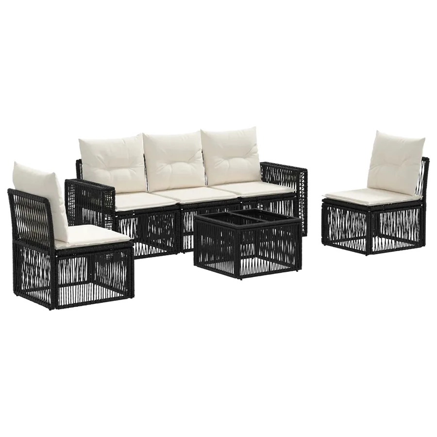 Ensemble de canapé de jardin 6 pcs Noir et blanc crème - 2