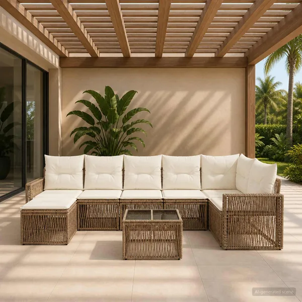 Ensemble de canapé de jardin 8 pcs Beige et blanc crème