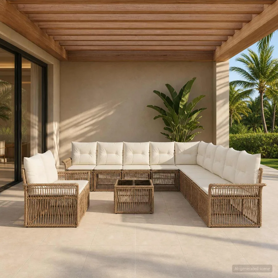 Ensemble de canapé de jardin 12 pcs Beige polyrotin