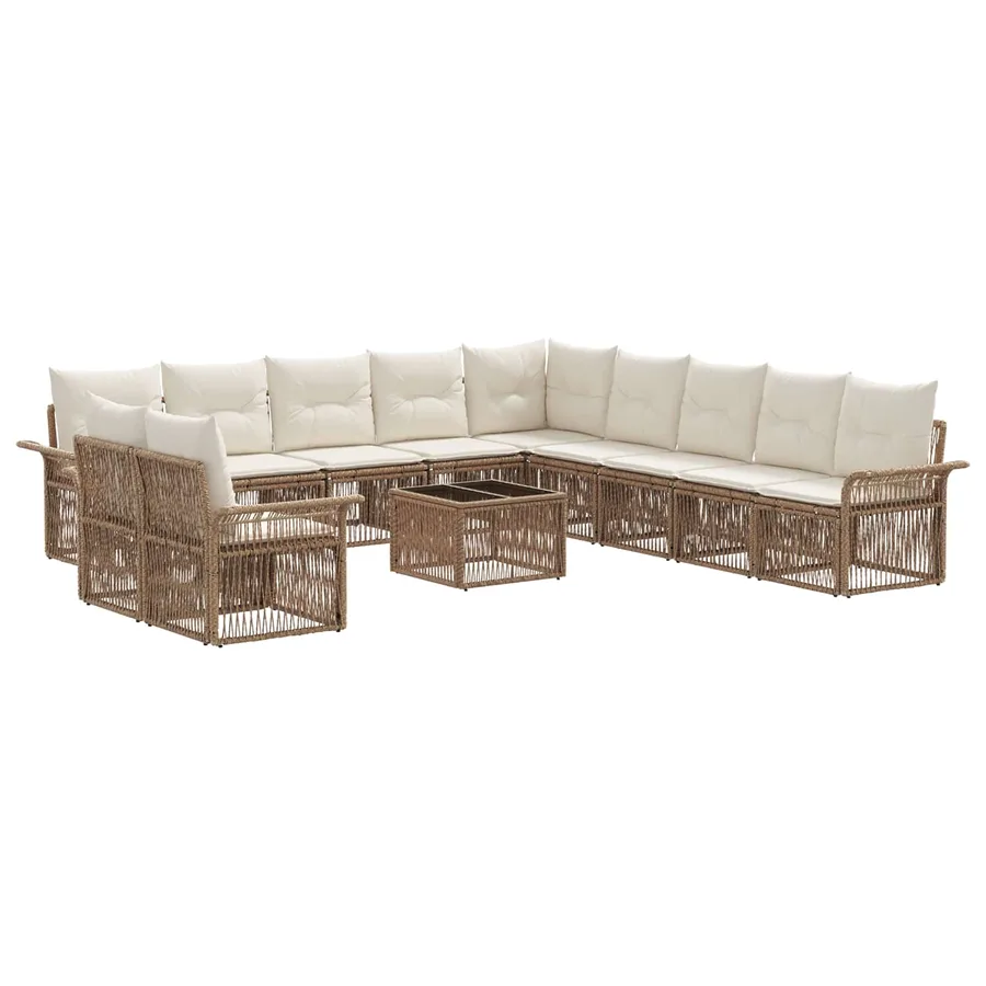 Ensemble de canapé de jardin 12 pcs Beige polyrotin - 2