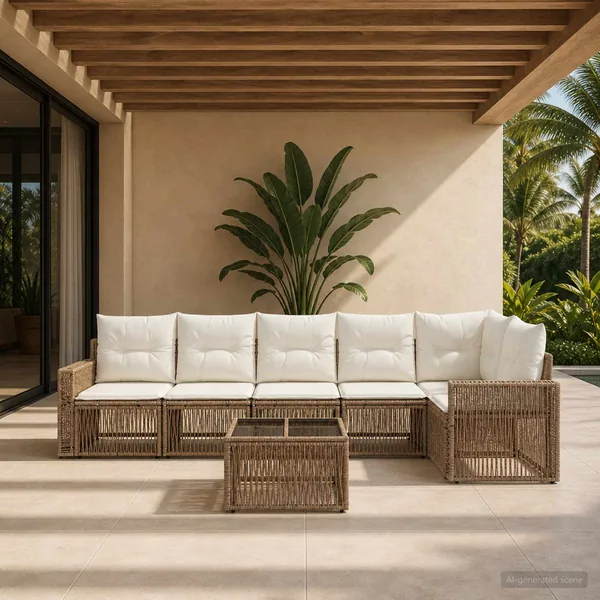Ensemble de canapé de jardin 7 pcs Beige et blanc crème