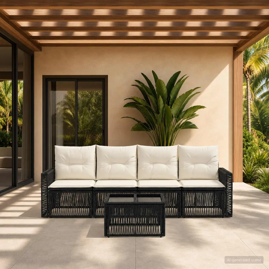 Ensemble de canapé de jardin 5 pcs Noir et blanc crème