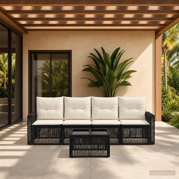 Ensemble de canapé de jardin 5 pcs Noir et blanc crème