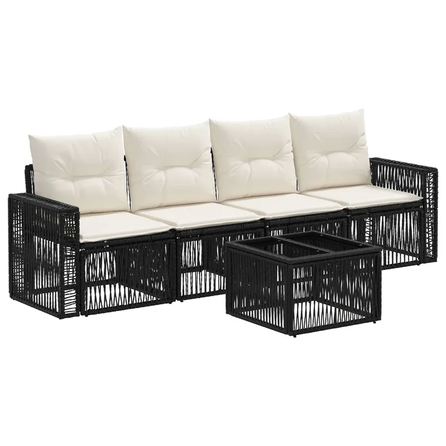 Ensemble de canapé de jardin 5 pcs Noir et blanc crème - 2