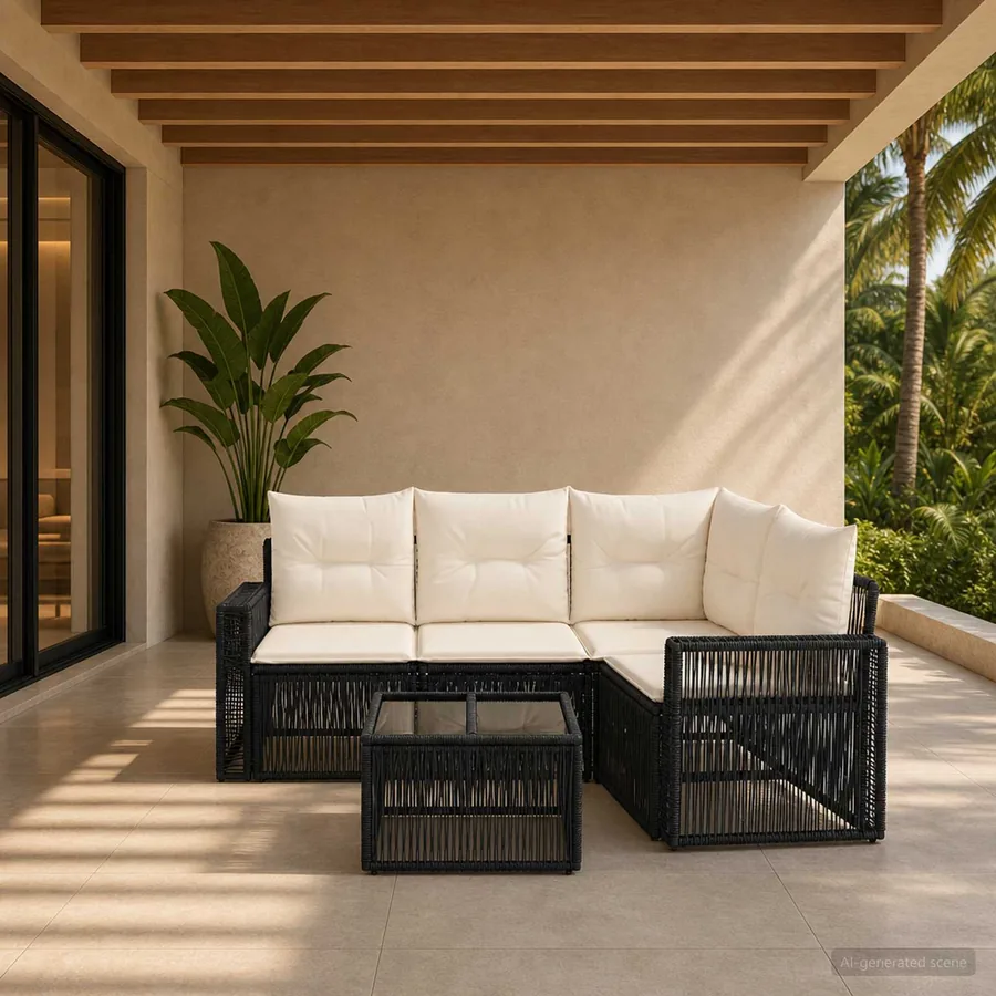 Ensemble de canapé de jardin 5 pcs Noir et blanc crème