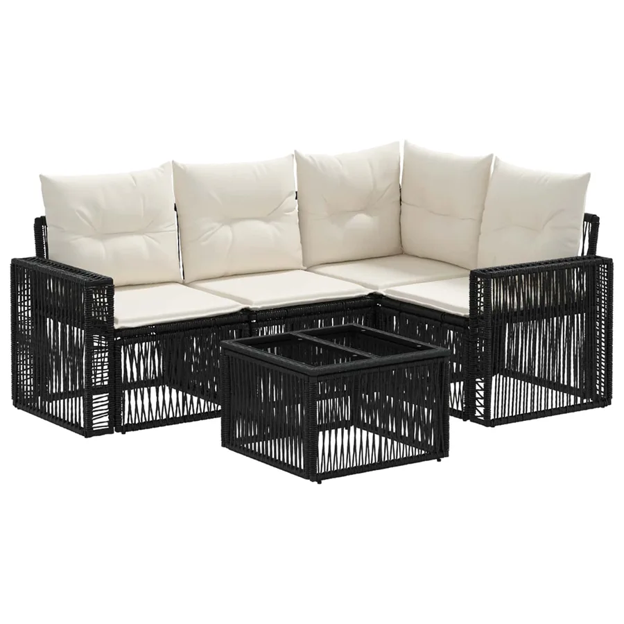 Ensemble de canapé de jardin 5 pcs Noir et blanc crème - 2