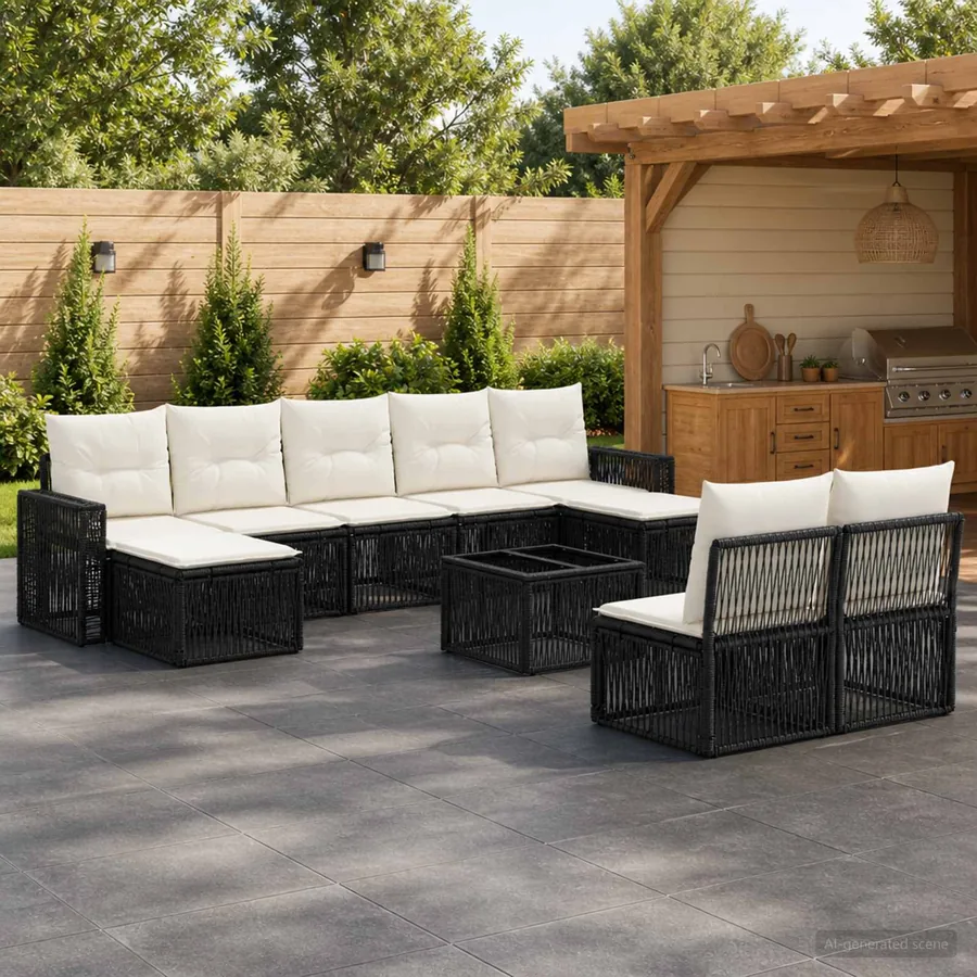 Ensemble de canapé de jardin 10 pcs Noir et blanc crème
