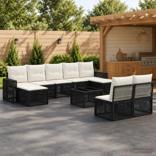 Ensemble de canapé de jardin 10 pcs Noir et blanc crème