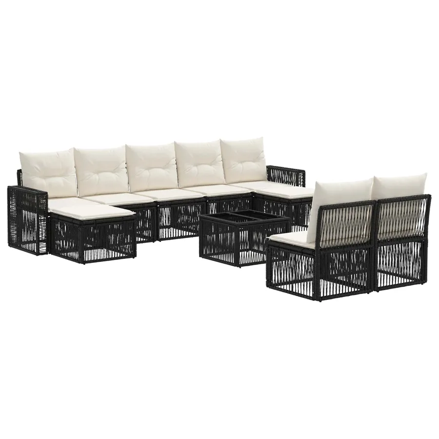 Ensemble de canapé de jardin 10 pcs Noir et blanc crème - 2