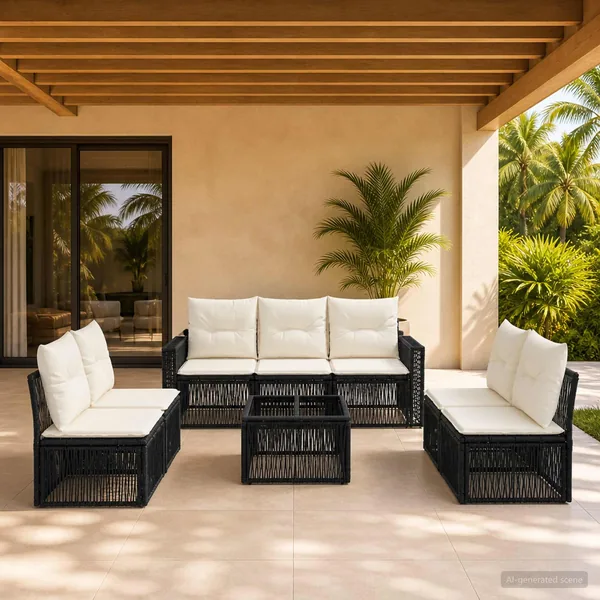 Ensemble de canapé de jardin 8 pcs Noir et blanc crème