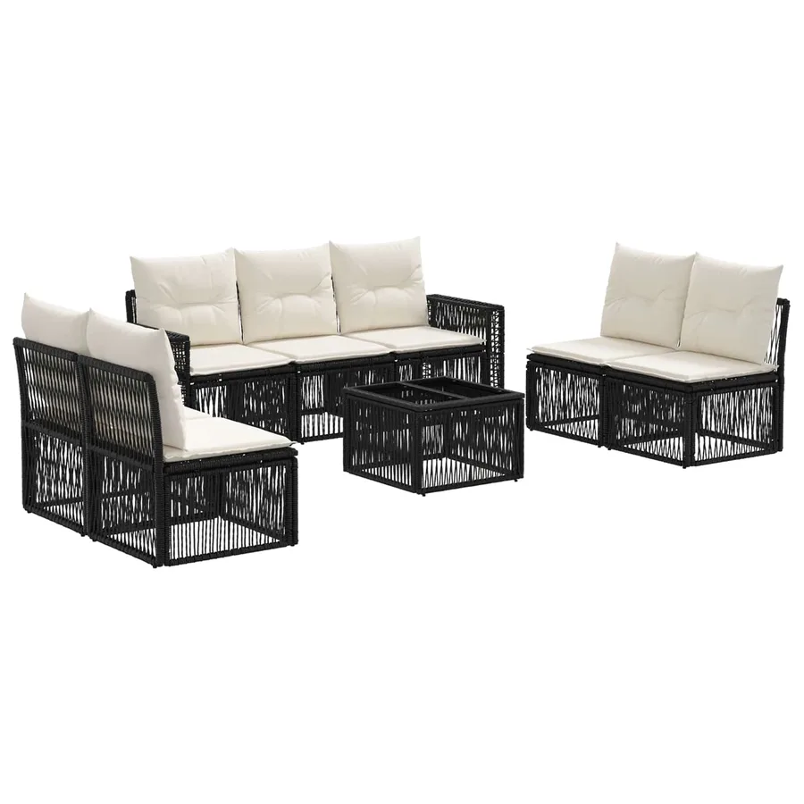 Ensemble de canapé de jardin 8 pcs Noir et blanc crème - 2