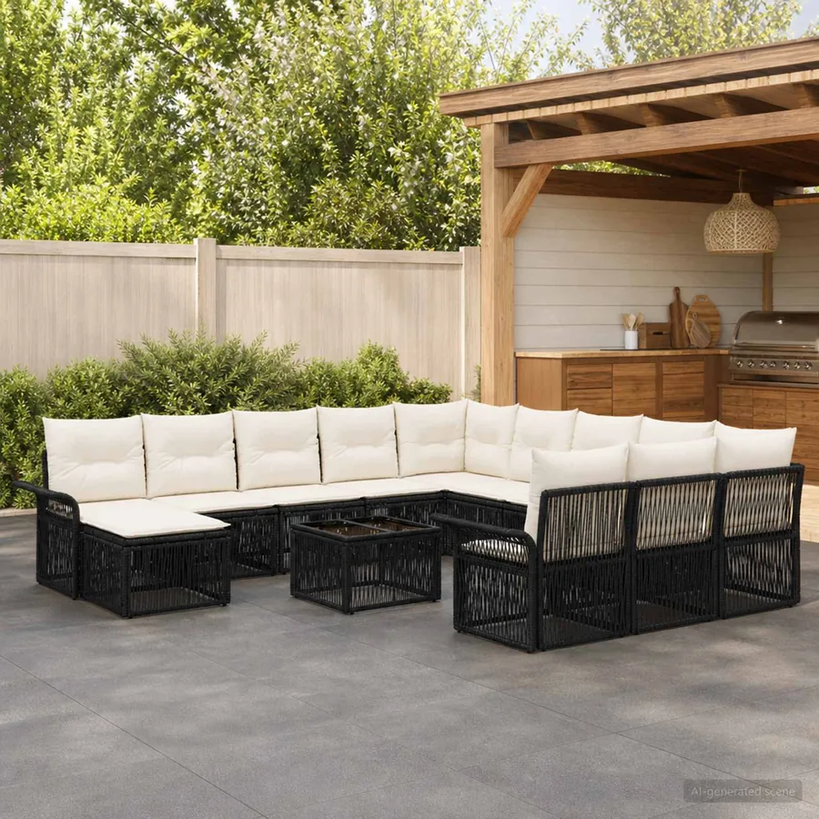 Ensemble de canapé de jardin 13 pcs Noir et blanc crème
