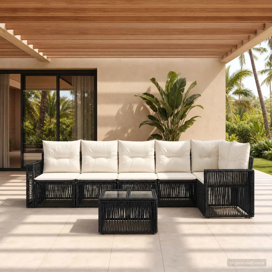Ensemble de canapé de jardin 7 pcs Noir et blanc crème