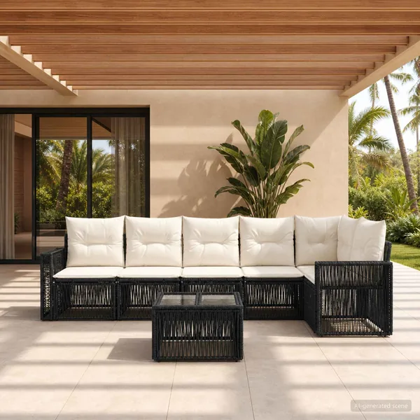 Ensemble de canapé de jardin 7 pcs Noir et blanc crème
