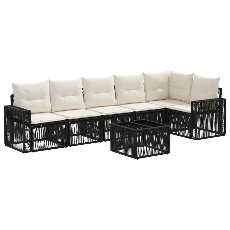 Ensemble de canapé de jardin 7 pcs Noir et blanc crème - 2