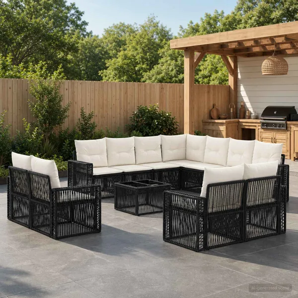 Ensemble de canapé de jardin 12 pcs Noir et blanc crème
